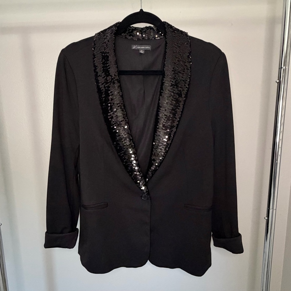 Adrianna Papell Black Blazer with Sequin Lapel